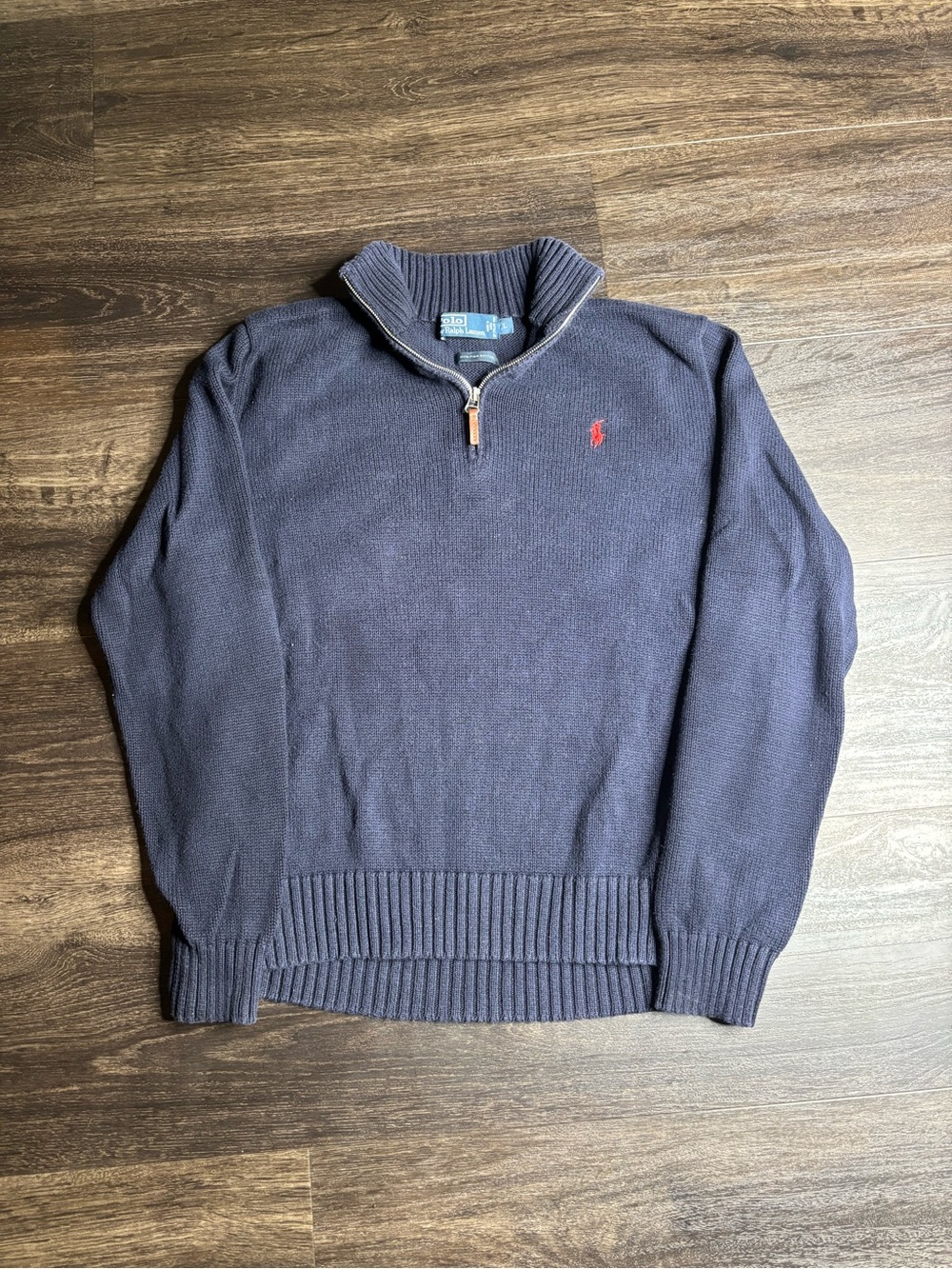 Polo Ralph Lauren Sweater Men's L Blue Quarter Zip Pullover Long Sleeve Knitted